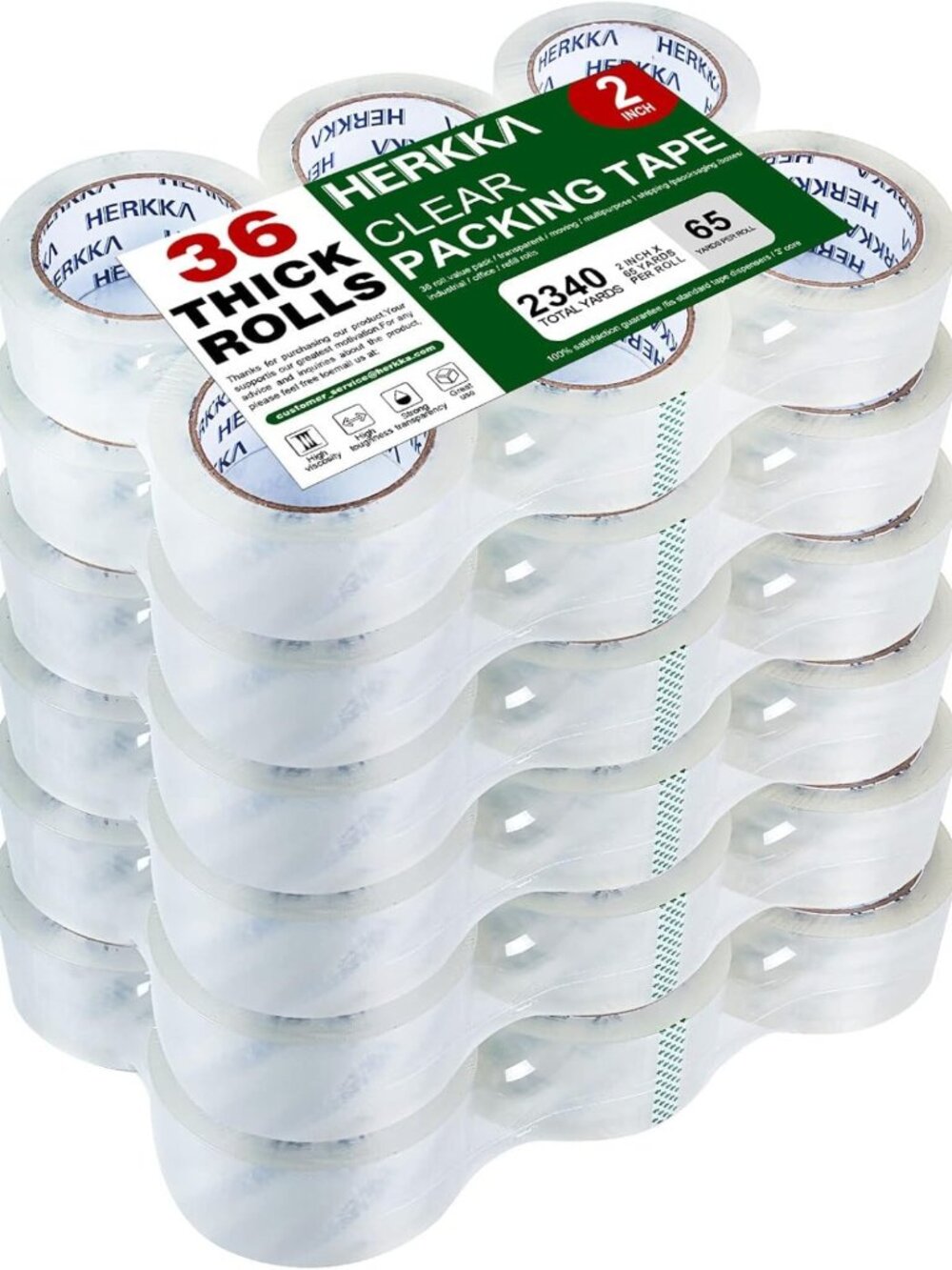 Heavy Duty Clear Packing Tape - 36 Rolls, 2" Wide, 65 Yards Each, Perfect for